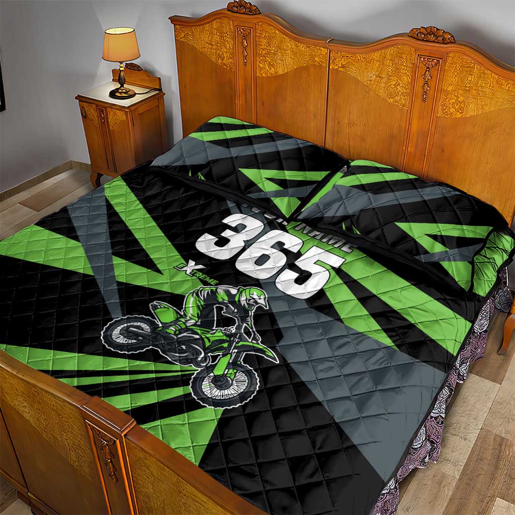 Custom Green Extreme Motocross Quilt Bed Set Dirt Bike Rider Design - Wonder Print Shop