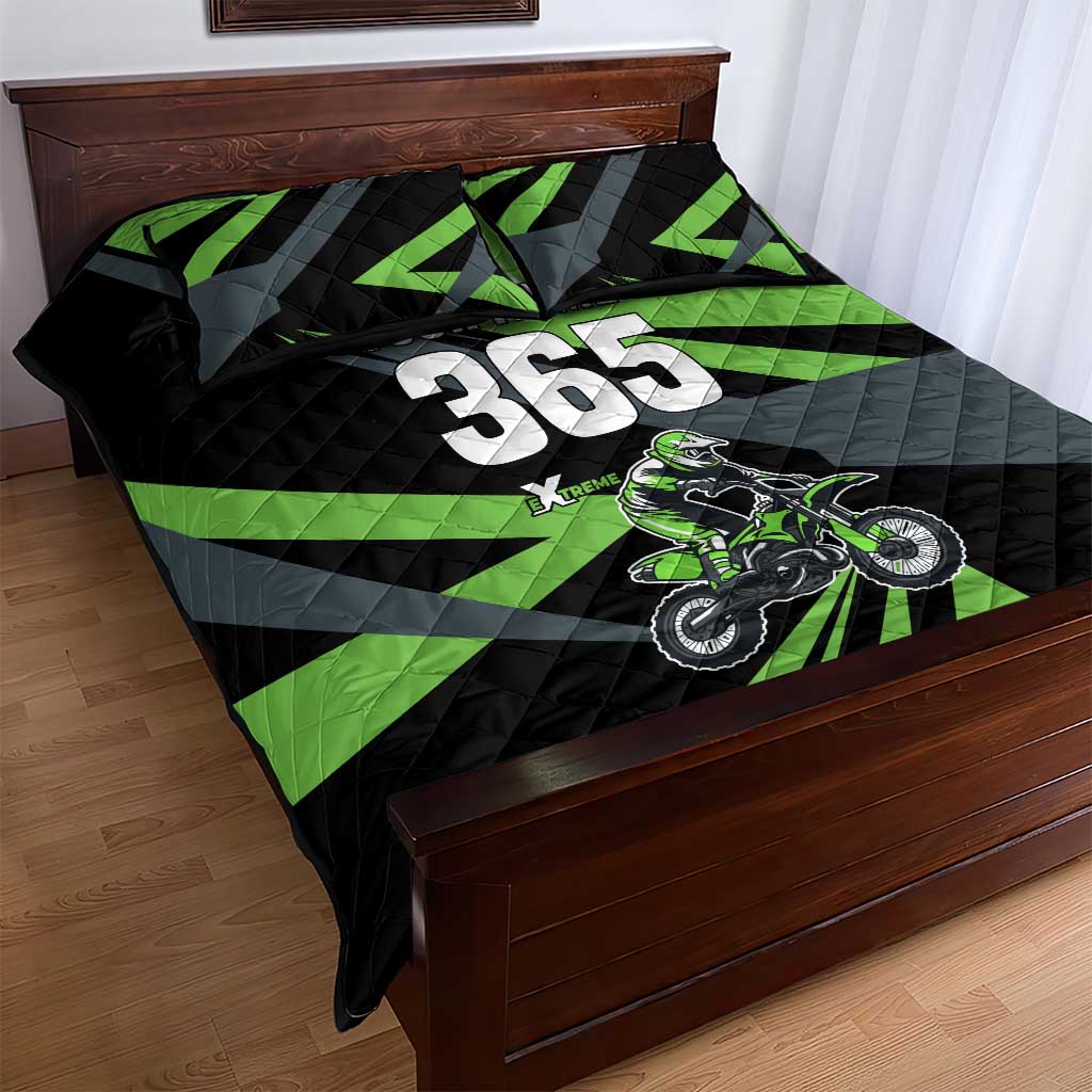 Custom Green Extreme Motocross Quilt Bed Set Dirt Bike Rider Design - Wonder Print Shop