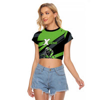 Custom Green Extreme Motocross Raglan Cropped T Shirt Dirt Bike Rider Design - Wonder Print Shop