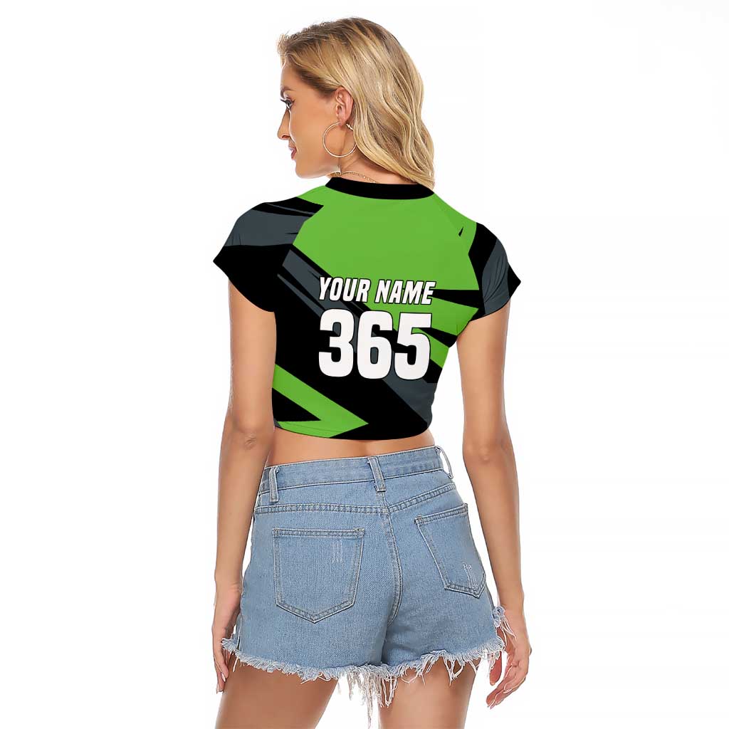 Custom Green Extreme Motocross Raglan Cropped T Shirt Dirt Bike Rider Design - Wonder Print Shop