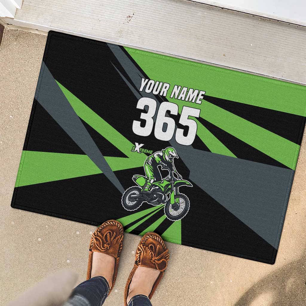 Custom Green Extreme Motocross Rubber Doormat Dirt Bike Rider Design - Wonder Print Shop