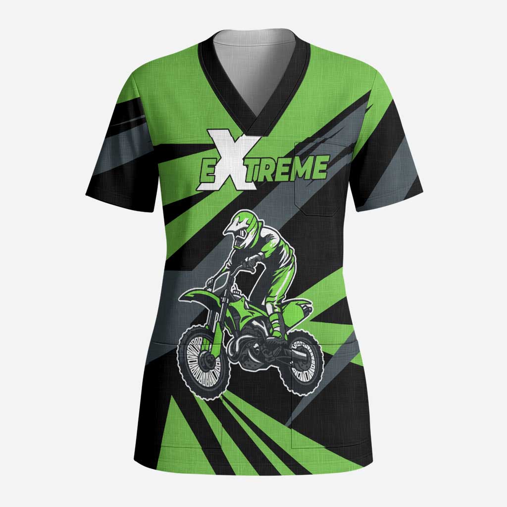 Custom Green Extreme Motocross Scrub Top Dirt Bike Rider Design - Wonder Print Shop