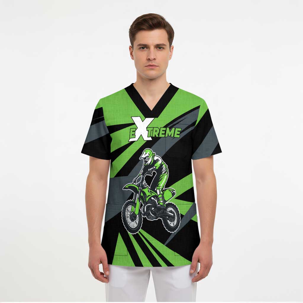 Custom Green Extreme Motocross Scrub Top Dirt Bike Rider Design - Wonder Print Shop