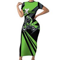 Custom Green Extreme Motocross Short Sleeve Bodycon Dress Dirt Bike Rider Design - Wonder Print Shop