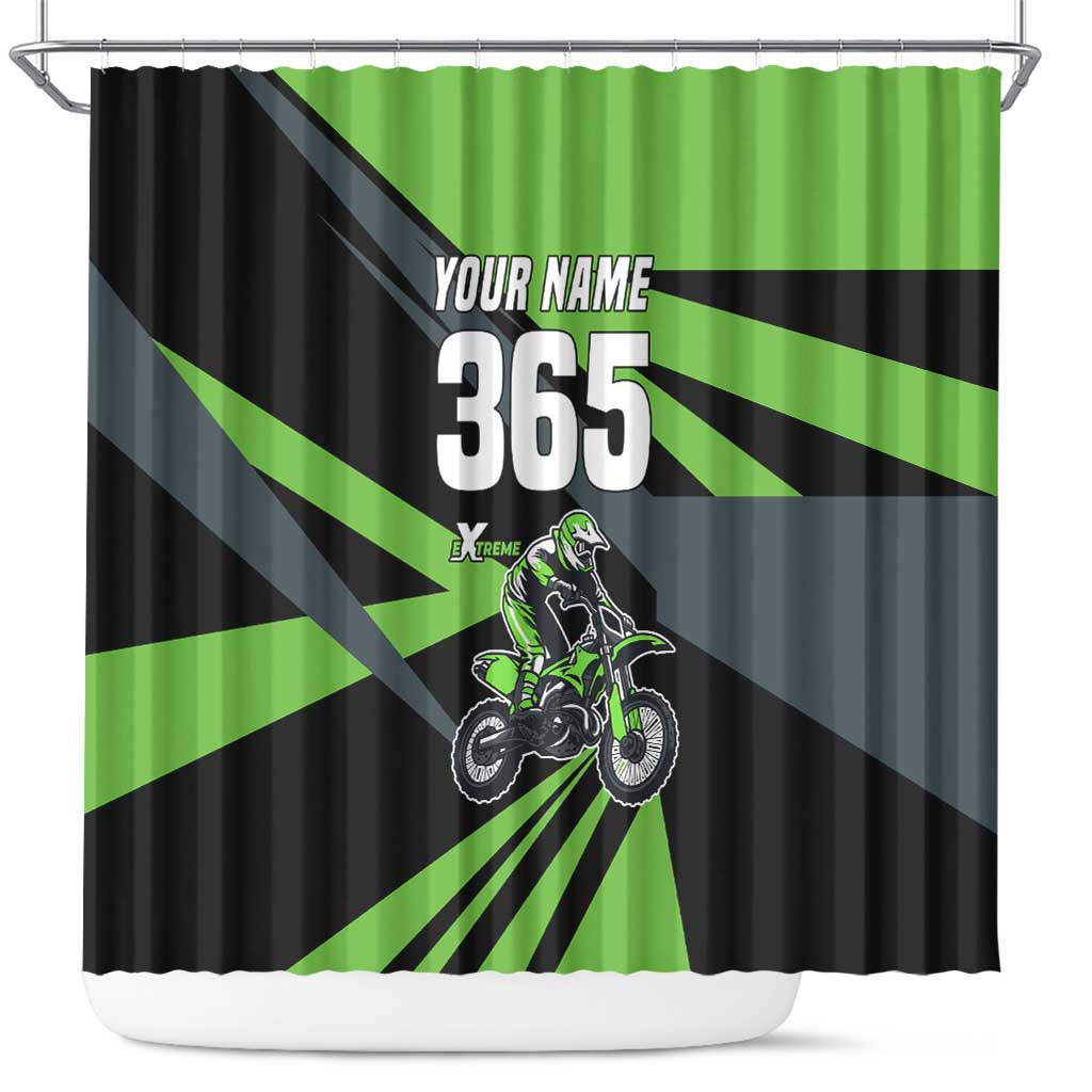 Custom Green Extreme Motocross Shower Curtain Dirt Bike Rider Design - Wonder Print Shop