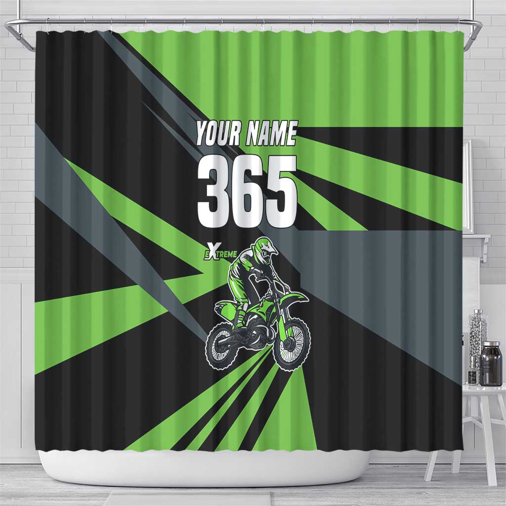 Custom Green Extreme Motocross Shower Curtain Dirt Bike Rider Design - Wonder Print Shop