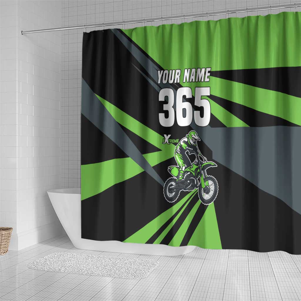 Custom Green Extreme Motocross Shower Curtain Dirt Bike Rider Design - Wonder Print Shop