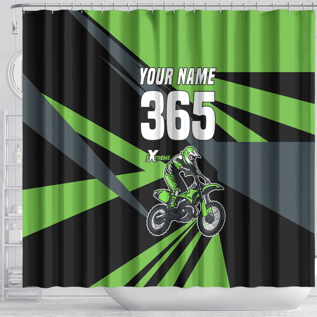 Custom Green Extreme Motocross Shower Curtain Dirt Bike Rider Design - Wonder Print Shop