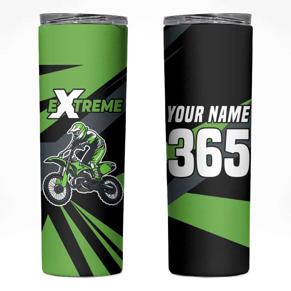 Custom Green Extreme Motocross Skinny Tumbler Dirt Bike Rider Design - Wonder Print Shop