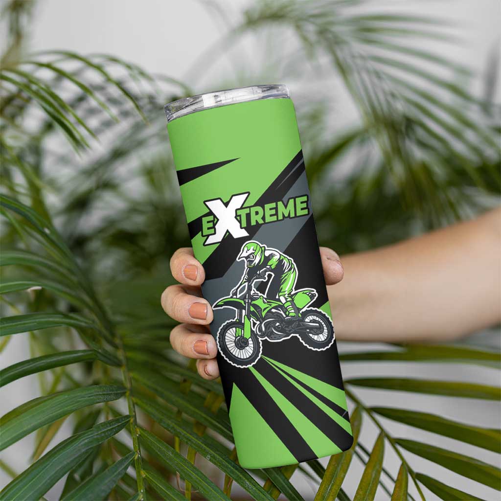 Custom Green Extreme Motocross Skinny Tumbler Dirt Bike Rider Design - Wonder Print Shop