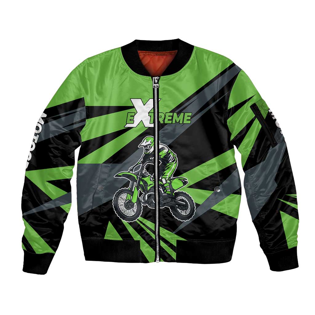 Custom Green Extreme Motocross Sleeve Zip Bomber Jacket Dirt Bike Rider Design - Wonder Print Shop