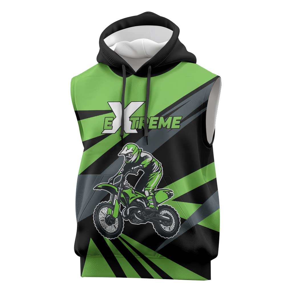 Custom Green Extreme Motocross Sleeveless Hoodie Dirt Bike Rider Design - Wonder Print Shop