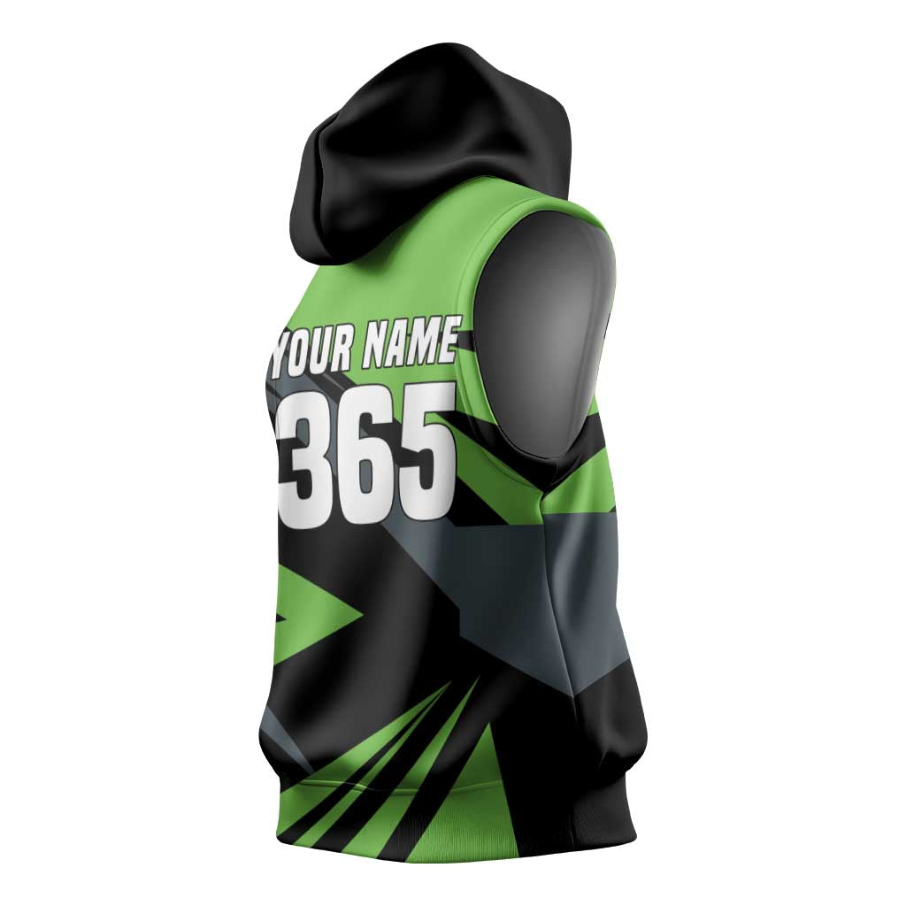 Custom Green Extreme Motocross Sleeveless Hoodie Dirt Bike Rider Design - Wonder Print Shop