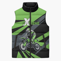 Custom Green Extreme Motocross Sleeveless Puffer Jacket Dirt Bike Rider Design - Wonder Print Shop