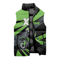 Custom Green Extreme Motocross Sleeveless Puffer Jacket Dirt Bike Rider Design - Wonder Print Shop