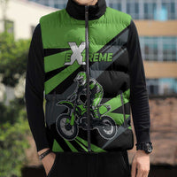 Custom Green Extreme Motocross Sleeveless Puffer Jacket Dirt Bike Rider Design - Wonder Print Shop