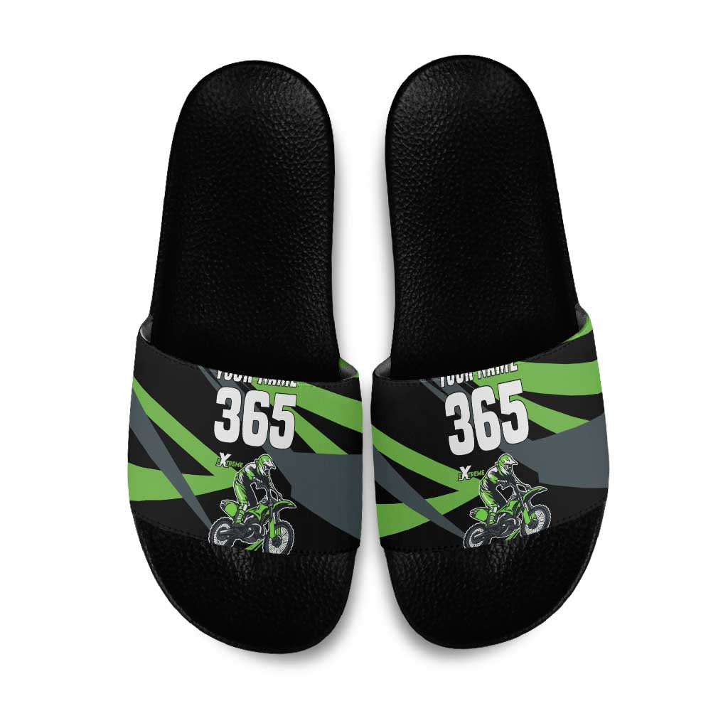 Custom Green Extreme Motocross Slide Sandals Dirt Bike Rider Design - Wonder Print Shop