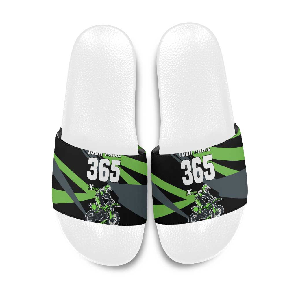 Custom Green Extreme Motocross Slide Sandals Dirt Bike Rider Design - Wonder Print Shop