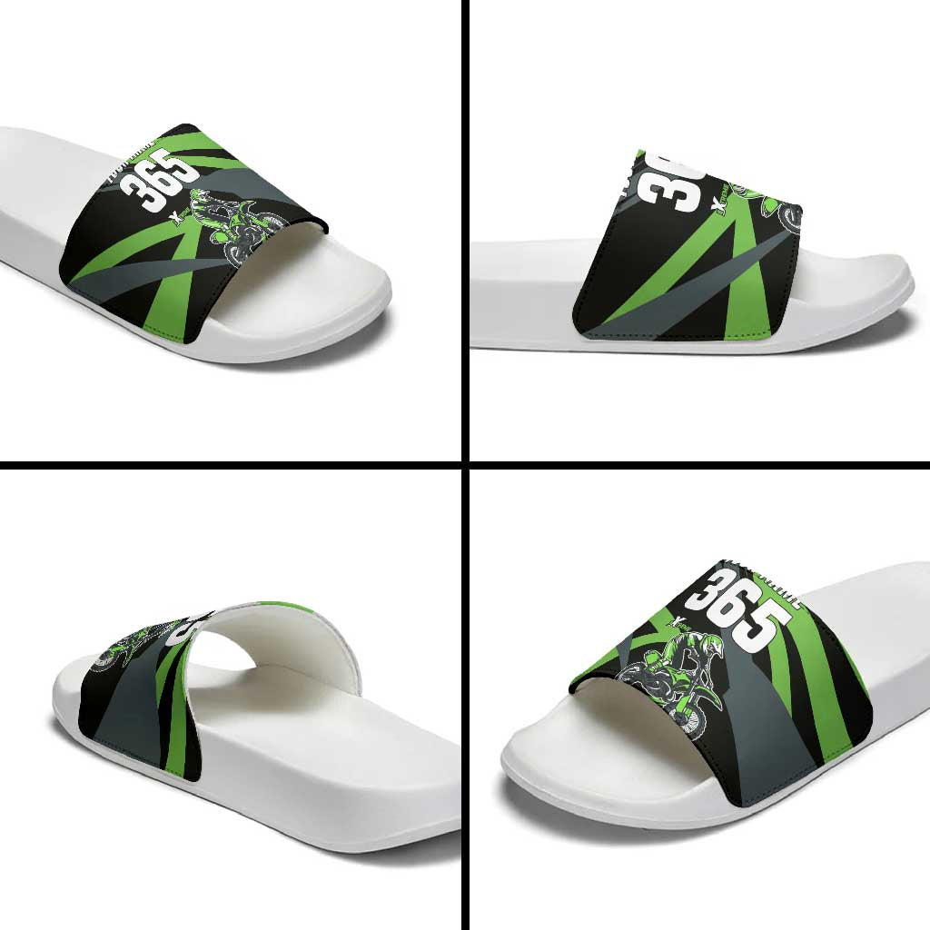 Custom Green Extreme Motocross Slide Sandals Dirt Bike Rider Design - Wonder Print Shop
