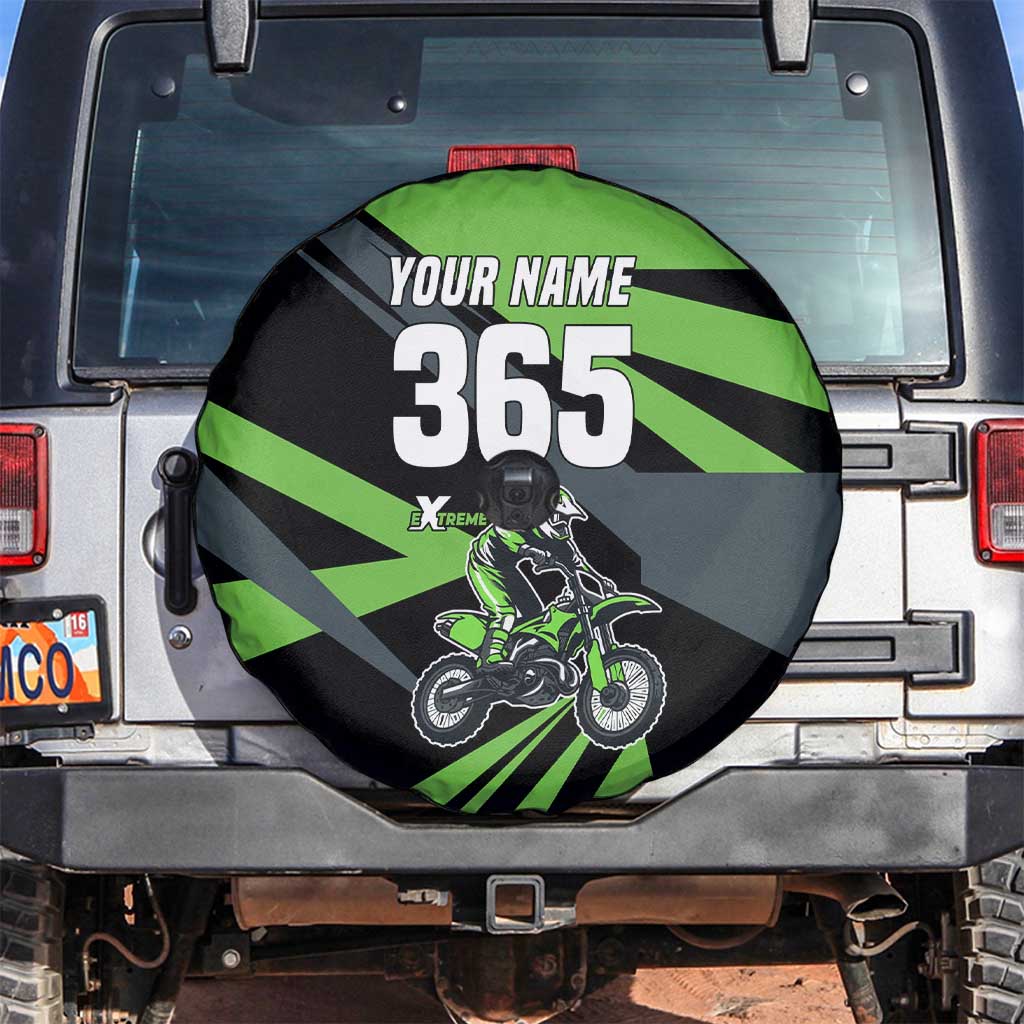 Custom Green Extreme Motocross Spare Tire Cover Dirt Bike Rider Design - Wonder Print Shop