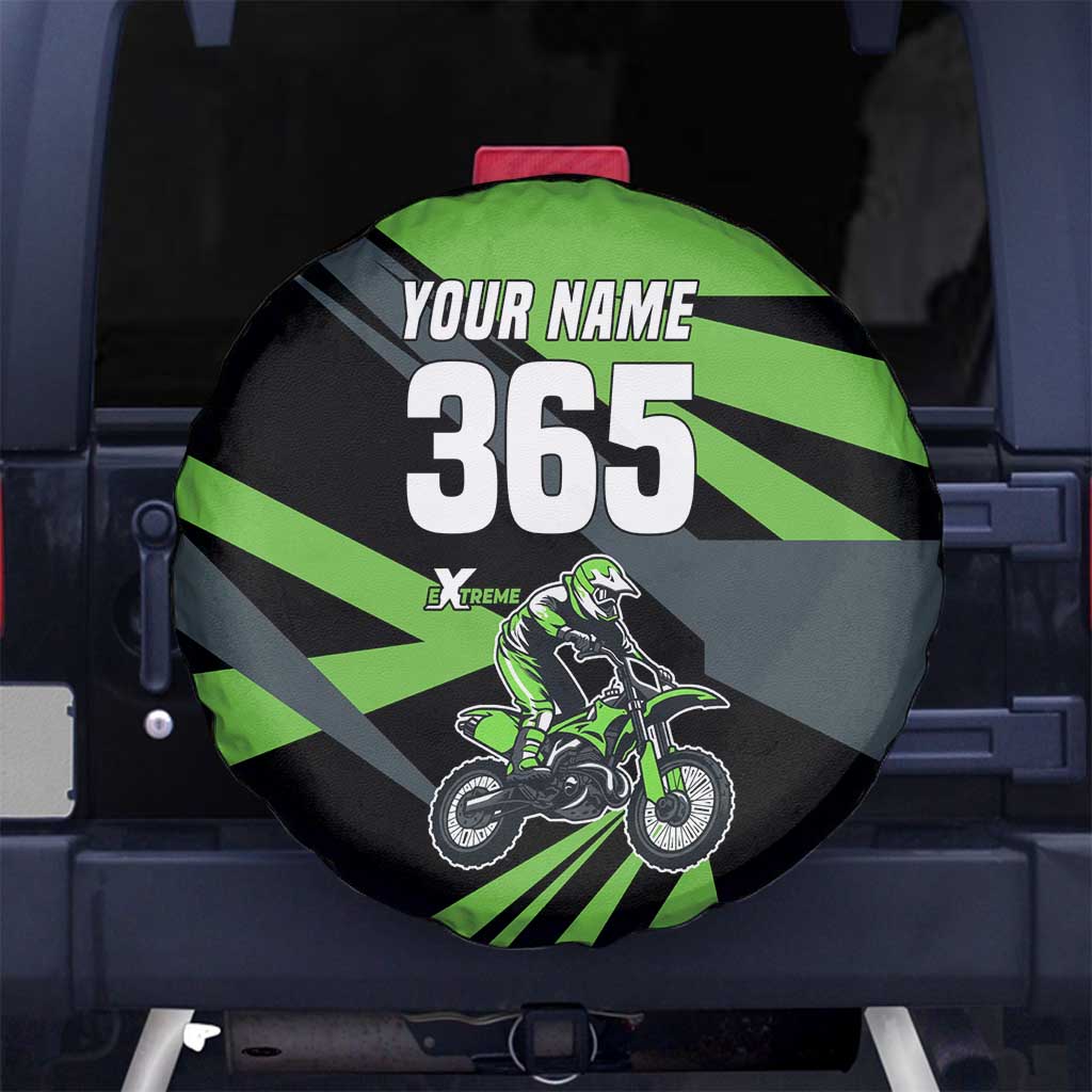 Custom Green Extreme Motocross Spare Tire Cover Dirt Bike Rider Design - Wonder Print Shop