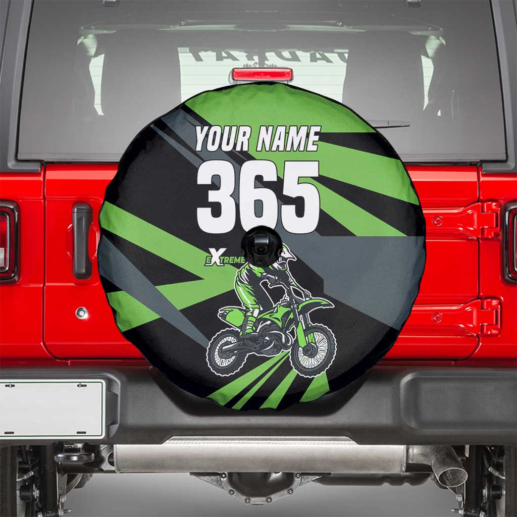 Custom Green Extreme Motocross Spare Tire Cover Dirt Bike Rider Design - Wonder Print Shop