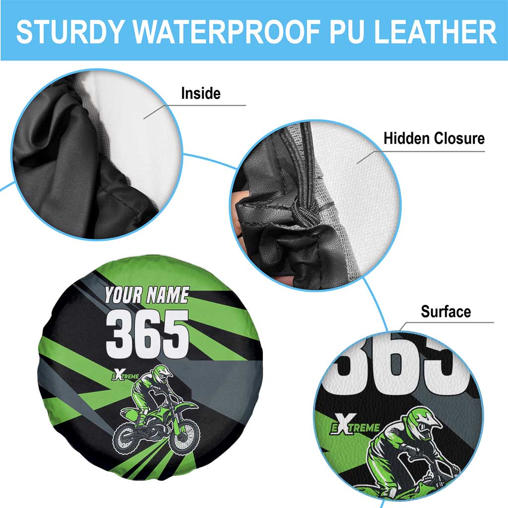 Custom Green Extreme Motocross Spare Tire Cover Dirt Bike Rider Design - Wonder Print Shop