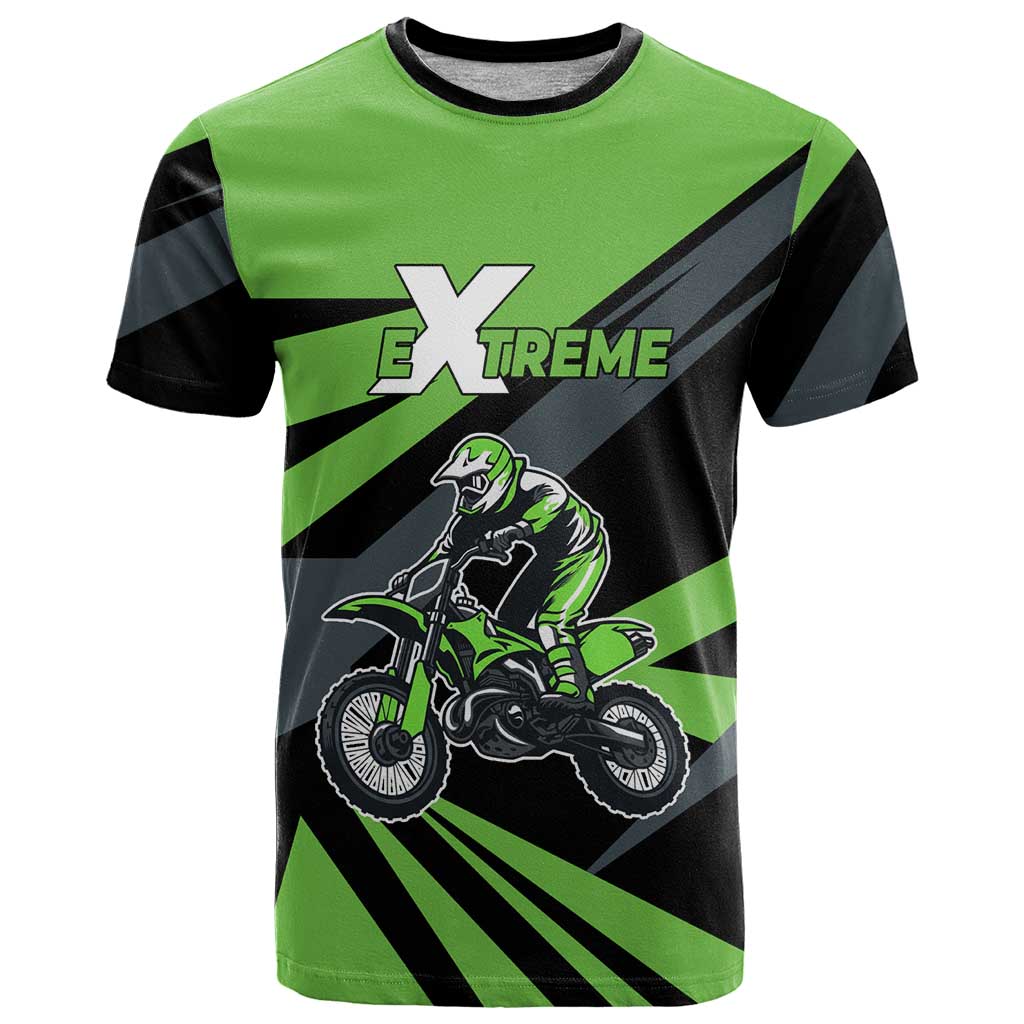 Custom Green Extreme Motocross T Shirt Dirt Bike Rider Design - Wonder Print Shop