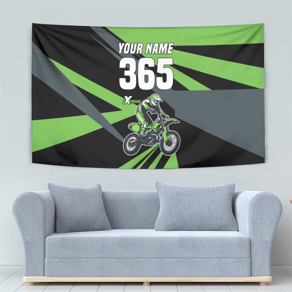 Custom Green Extreme Motocross Tapestry Dirt Bike Rider Design - Wonder Print Shop