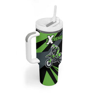 Custom Green Extreme Motocross Tumbler With Handle Dirt Bike Rider Design - Wonder Print Shop