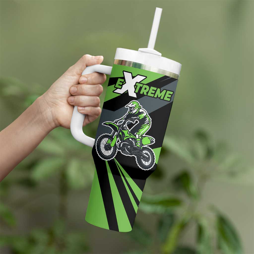 Custom Green Extreme Motocross Tumbler With Handle Dirt Bike Rider Design - Wonder Print Shop