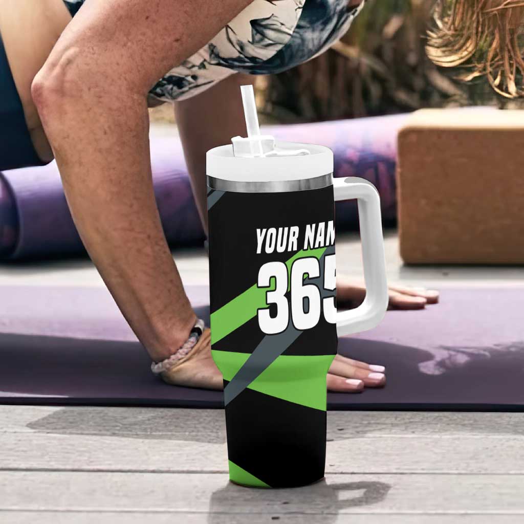 Custom Green Extreme Motocross Tumbler With Handle Dirt Bike Rider Design - Wonder Print Shop