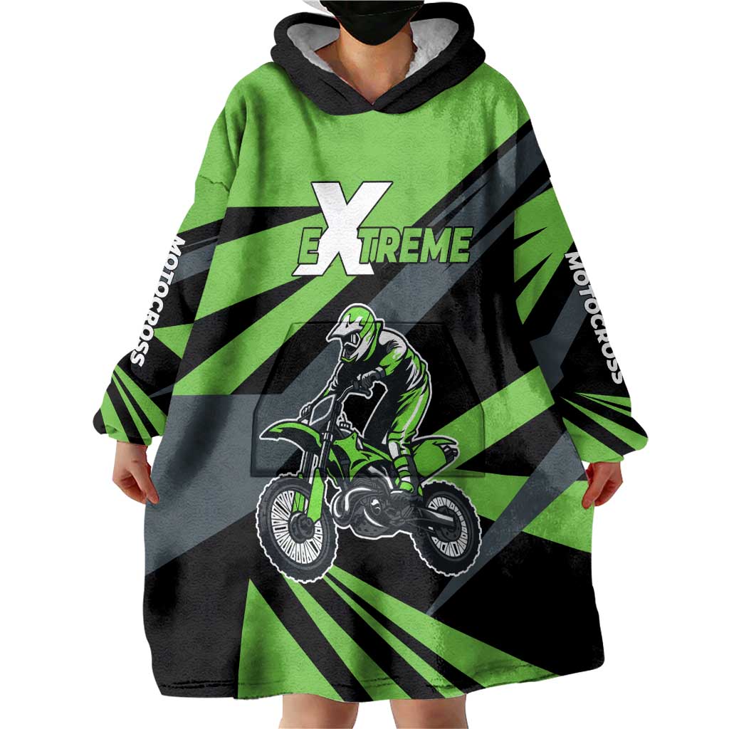Custom Green Extreme Motocross Wearable Blanket Hoodie Dirt Bike Rider Design - Wonder Print Shop