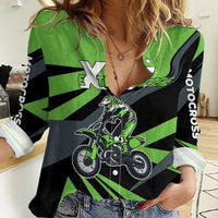 Custom Green Extreme Motocross Women Casual Shirt Dirt Bike Rider Design - Wonder Print Shop