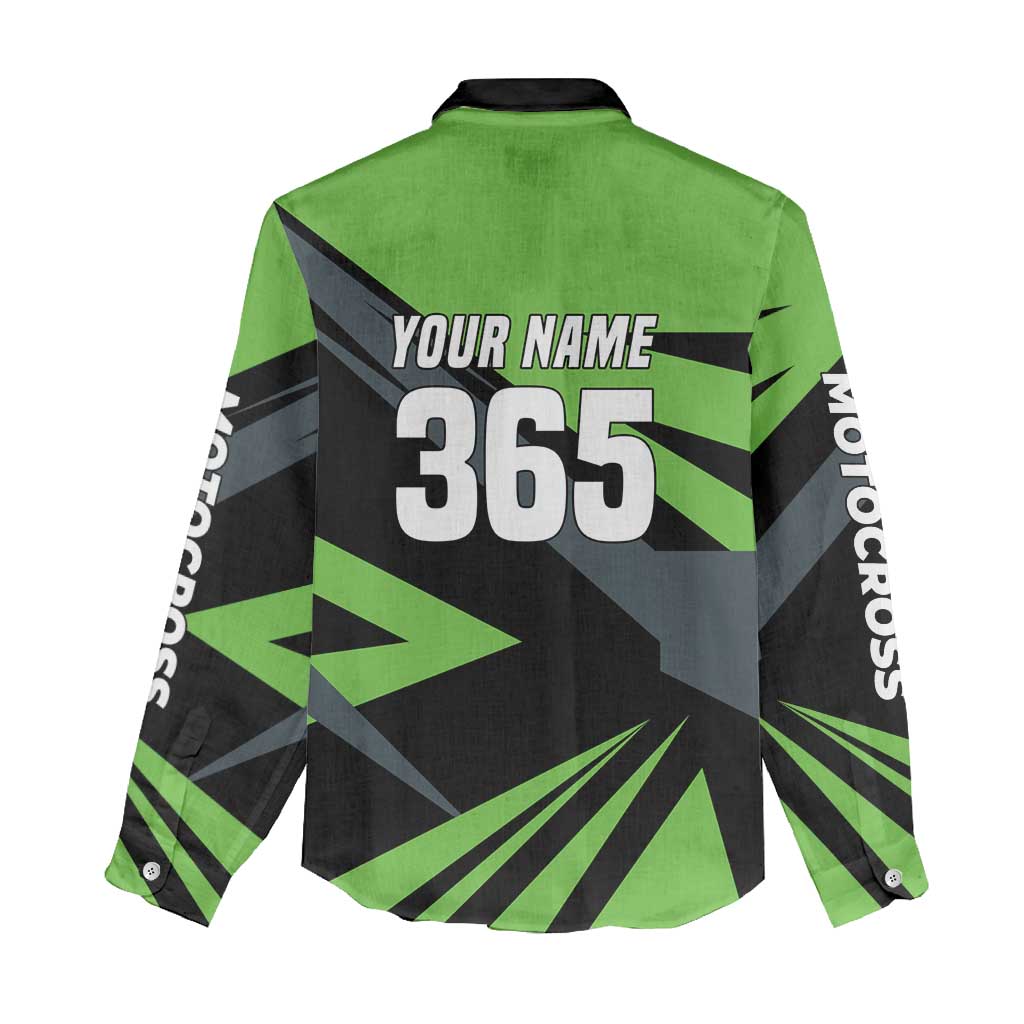Custom Green Extreme Motocross Women Casual Shirt Dirt Bike Rider Design - Wonder Print Shop