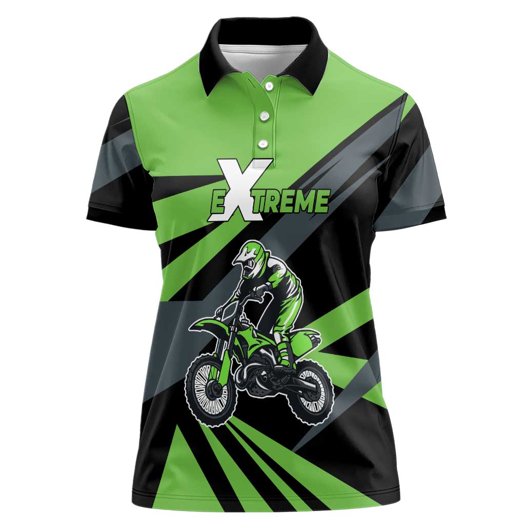 Custom Green Extreme Motocross Women Polo Shirt Dirt Bike Rider Design - Wonder Print Shop