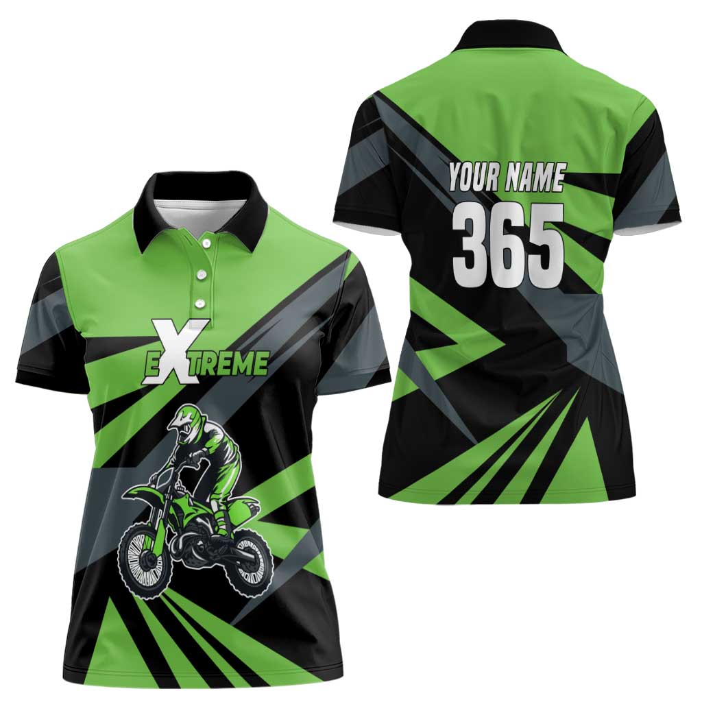 Custom Green Extreme Motocross Women Polo Shirt Dirt Bike Rider Design - Wonder Print Shop