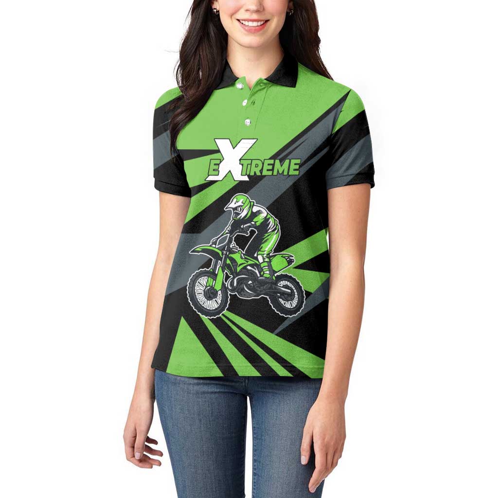 Custom Green Extreme Motocross Women Polo Shirt Dirt Bike Rider Design - Wonder Print Shop