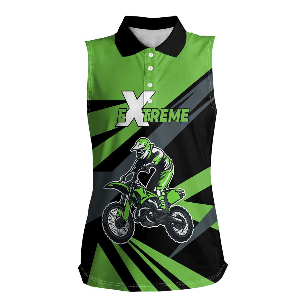 Custom Green Extreme Motocross Women Sleeveless Polo Shirt Dirt Bike Rider Design - Wonder Print Shop