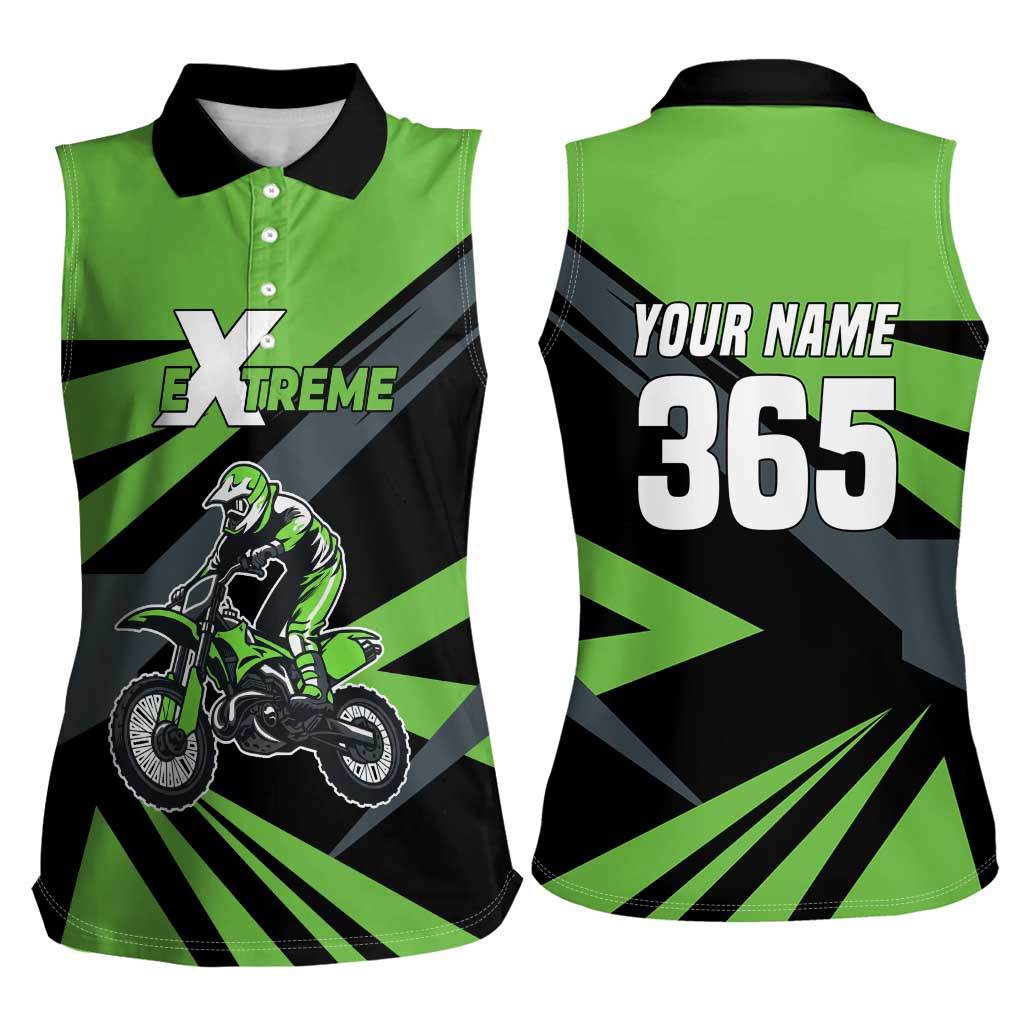 Custom Green Extreme Motocross Women Sleeveless Polo Shirt Dirt Bike Rider Design - Wonder Print Shop