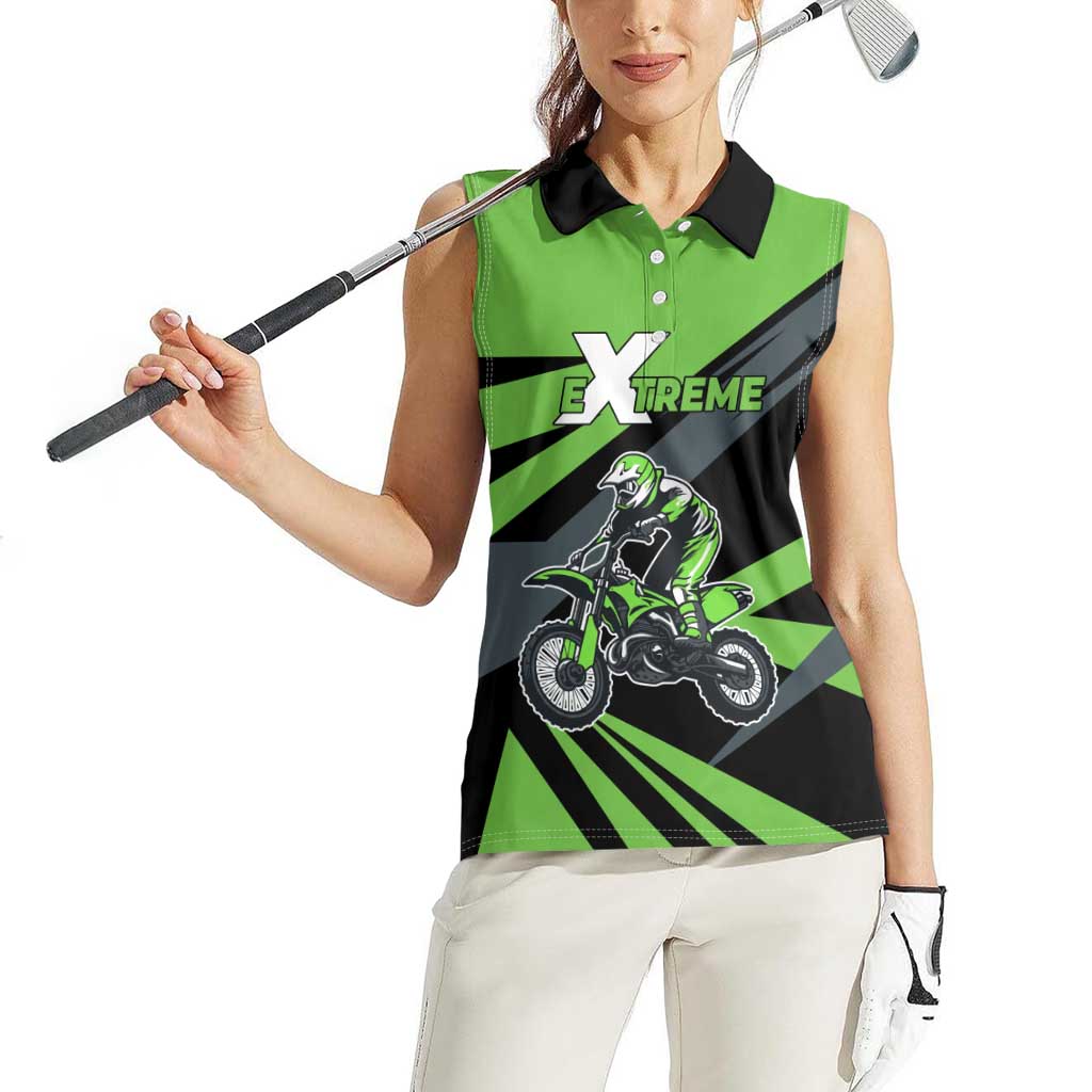 Custom Green Extreme Motocross Women Sleeveless Polo Shirt Dirt Bike Rider Design - Wonder Print Shop