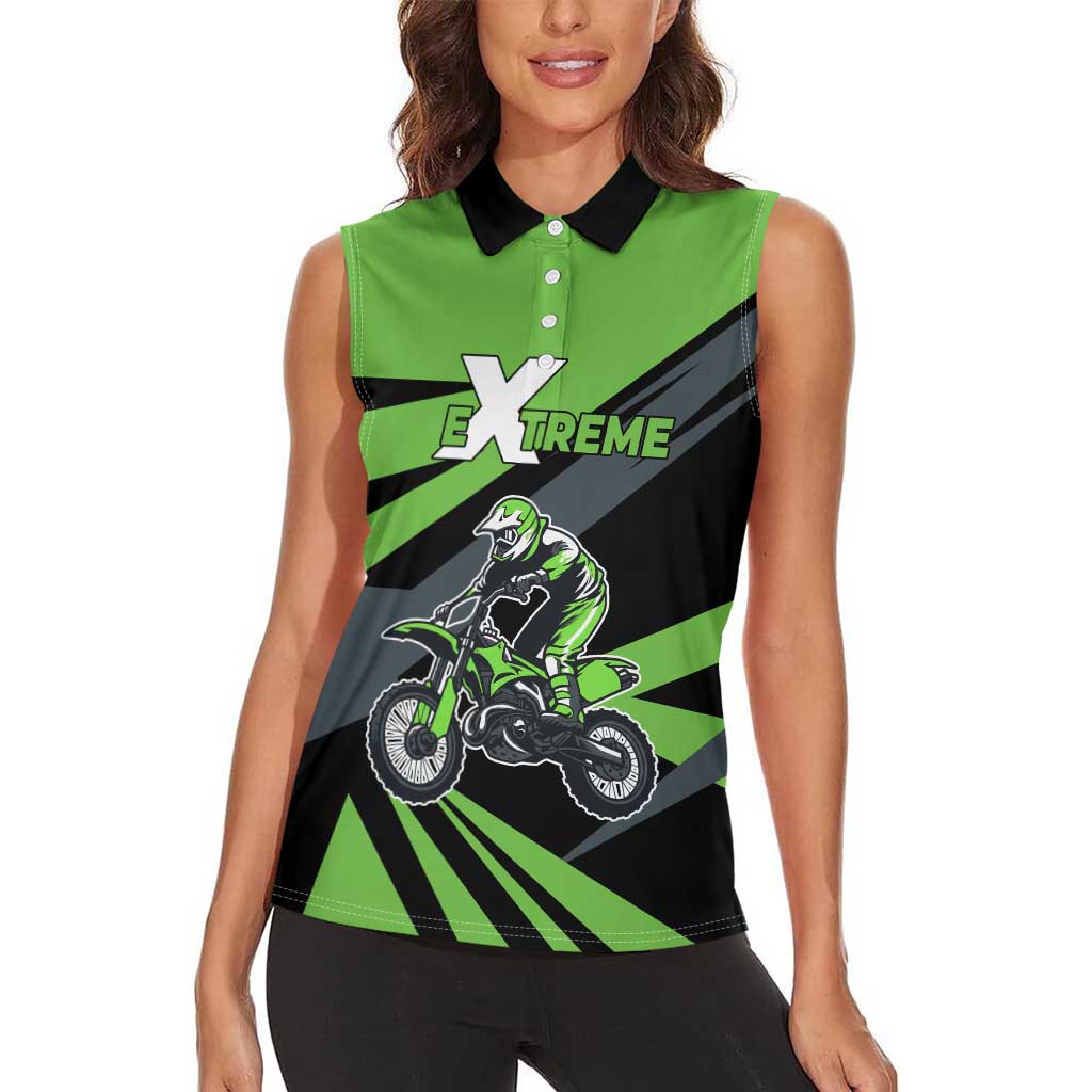 Custom Green Extreme Motocross Women Sleeveless Polo Shirt Dirt Bike Rider Design - Wonder Print Shop