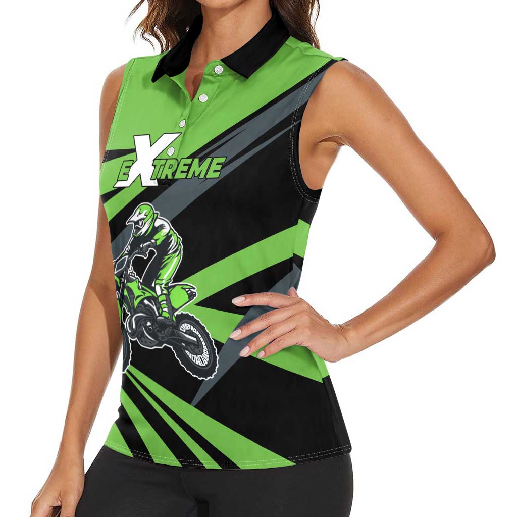 Custom Green Extreme Motocross Women Sleeveless Polo Shirt Dirt Bike Rider Design - Wonder Print Shop