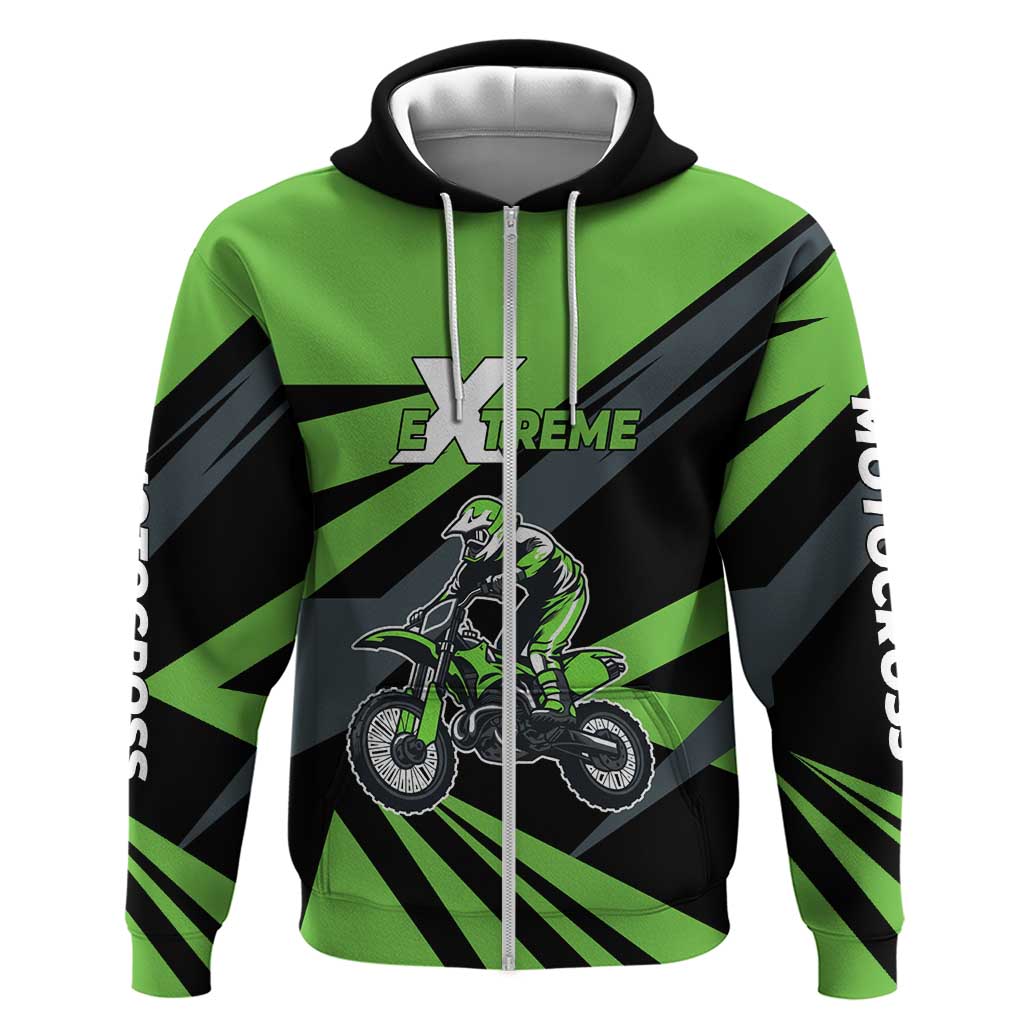 Custom Green Extreme Motocross Zip Hoodie Dirt Bike Rider Design - Wonder Print Shop