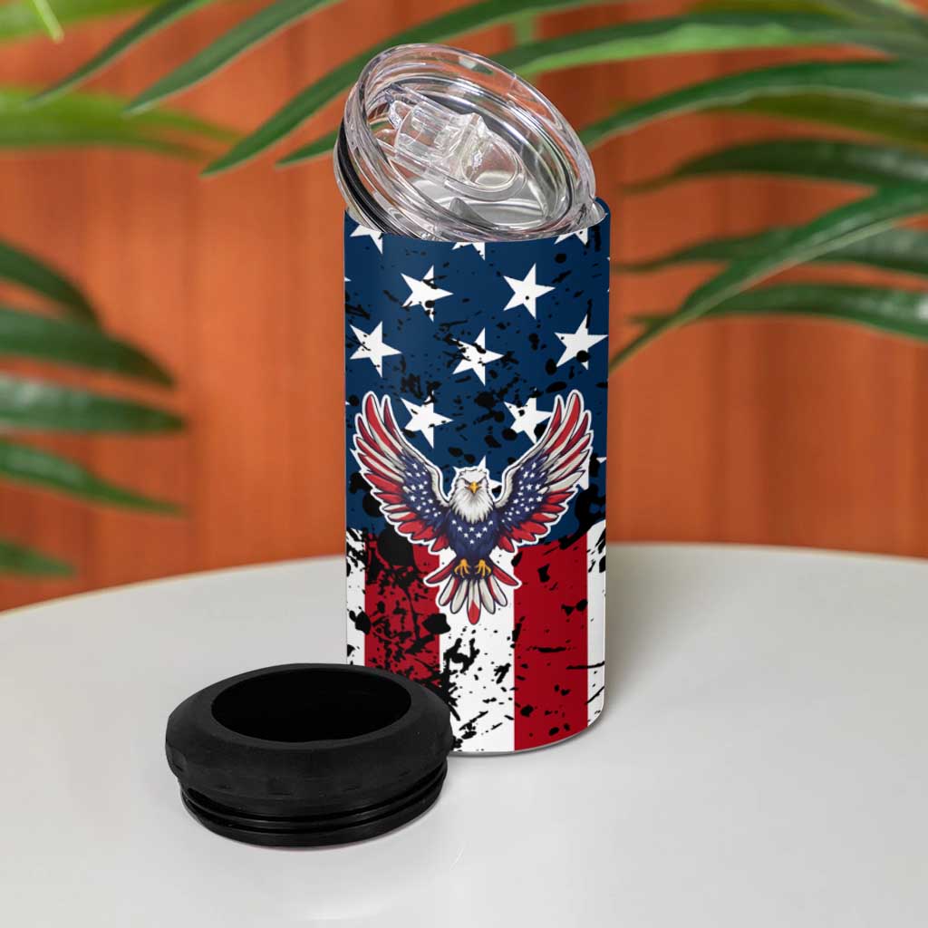 Custom American Flag Motocross 4 in 1 Can Cooler Tumbler with Eagle Graphic - Wonder Print Shop