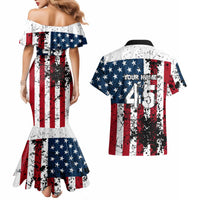 Custom American Flag Motocross Couples Matching Mermaid Dress and Hawaiian Shirt with Eagle Graphic - Wonder Print Shop