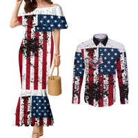 Custom American Flag Motocross Couples Matching Mermaid Dress and Long Sleeve Button Shirt with Eagle Graphic - Wonder Print Shop
