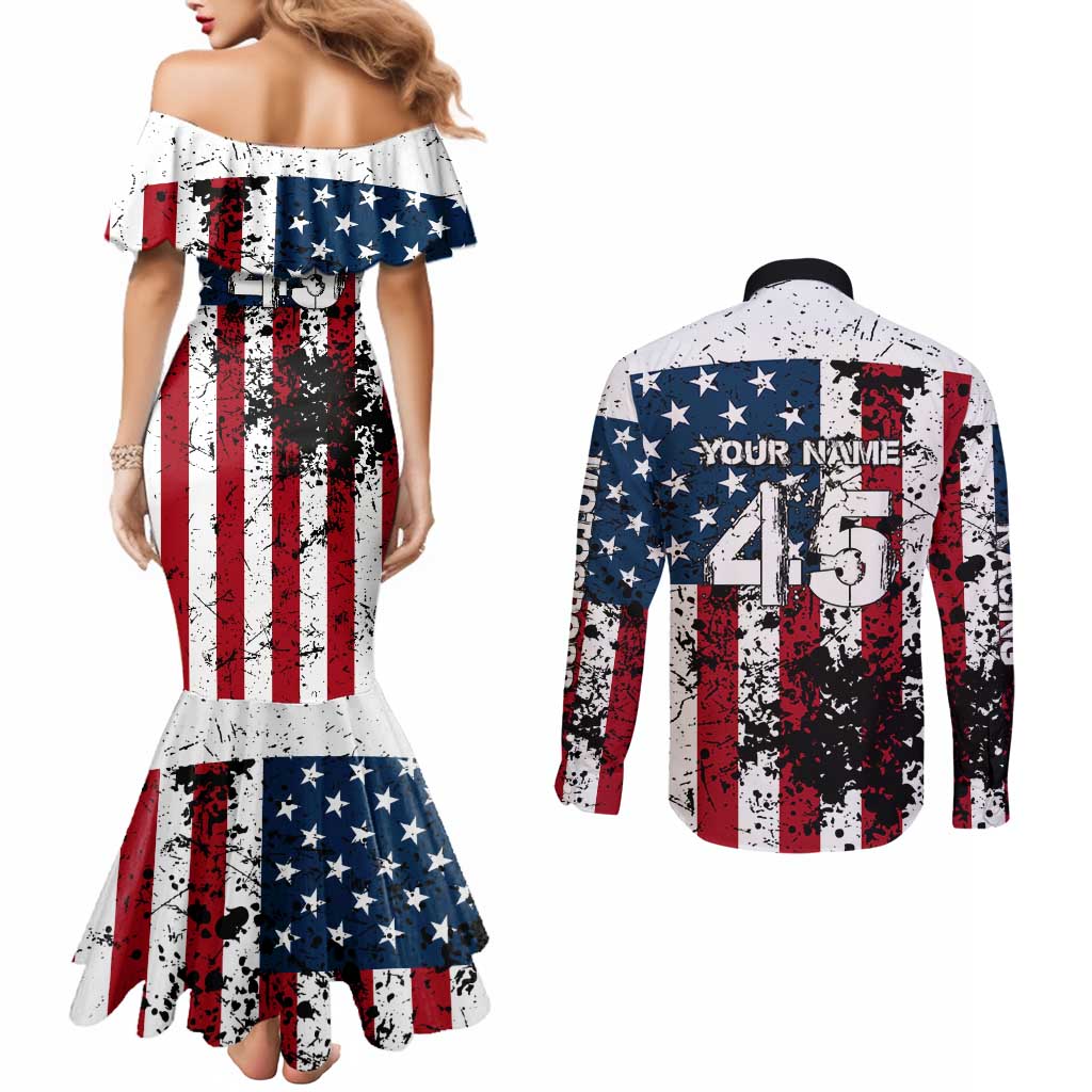 Custom American Flag Motocross Couples Matching Mermaid Dress and Long Sleeve Button Shirt with Eagle Graphic - Wonder Print Shop