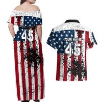 Custom American Flag Motocross Couples Matching Off Shoulder Maxi Dress and Hawaiian Shirt with Eagle Graphic - Wonder Print Shop