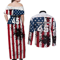 Custom American Flag Motocross Couples Matching Off Shoulder Maxi Dress and Long Sleeve Button Shirt with Eagle Graphic - Wonder Print Shop
